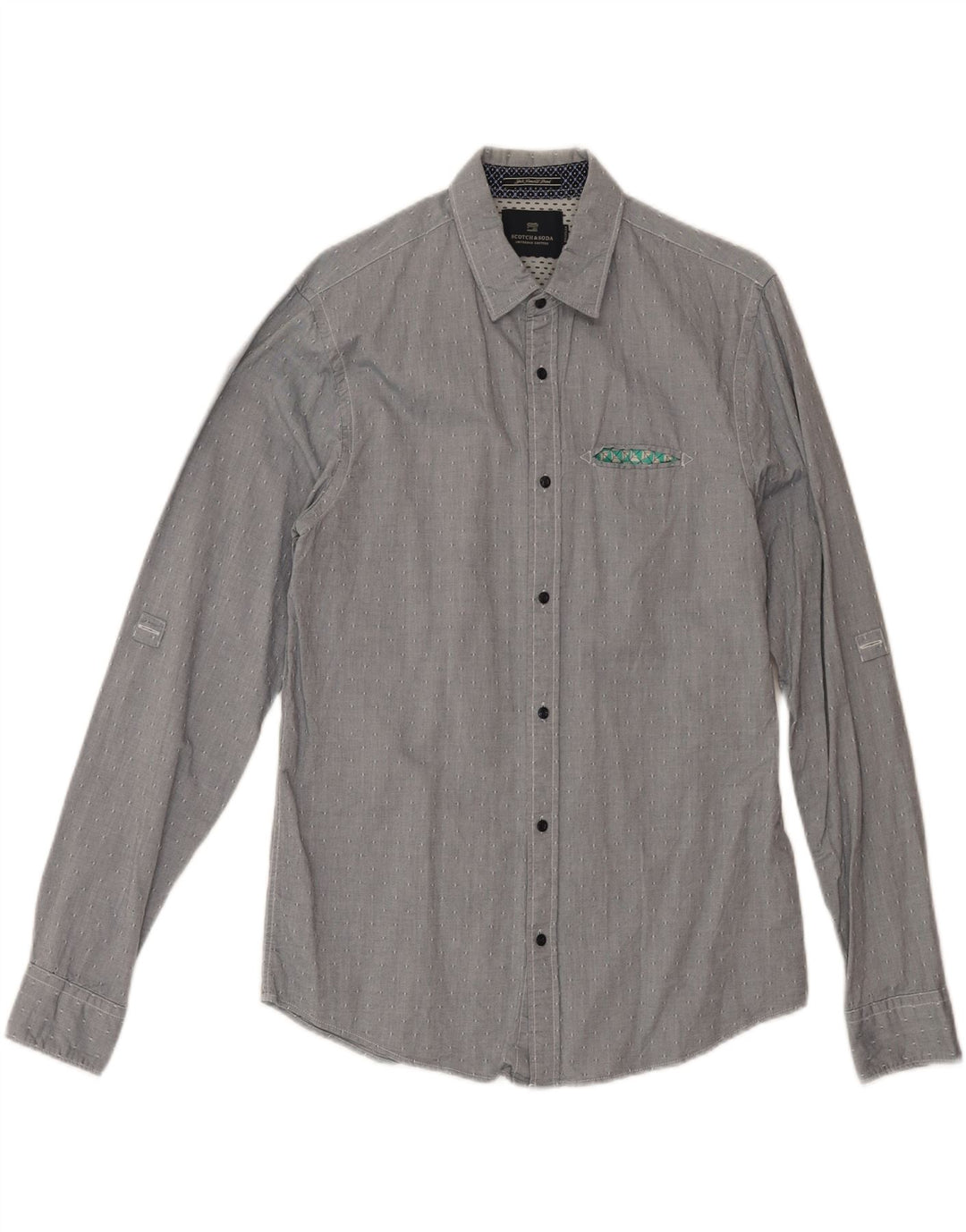 SCOTCH & SODA Mens Regular Fit Shirt Medium Grey Spotted Cotton Vintage Scotch & Soda and Second-Hand Scotch & Soda from Messina Hembry 