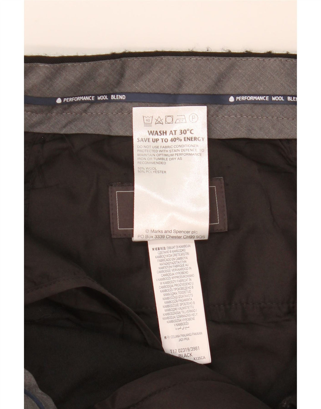 MARKS & SPENCER Pantaloni de costum pentru bărbați cu tăiere obișnuită L34 L31 Lână neagră