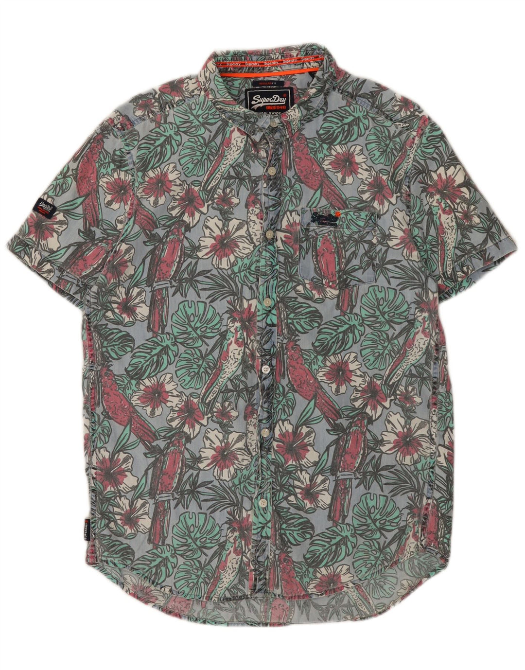 Cămașă cu mânecă scurtă pentru bărbați SUPERDRY, cu mâneci scurte, în formă regulată, din bumbac mare, cu flori albastre