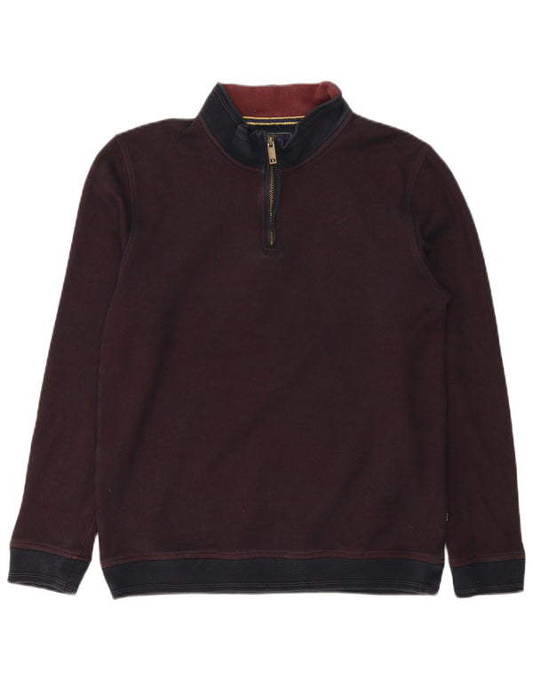 Hanorac vintage pentru bărbați, cu fermoar și gât. Jumper XL, burgundă, bumbac color bloc