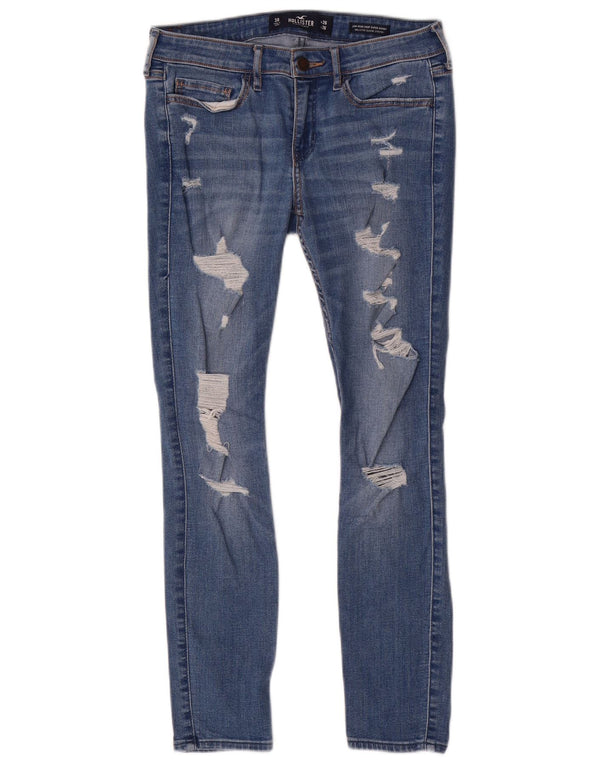 Blugi Skinny Hollister Crop, cu talie joasă, pentru femei, W26 L26, bumbac albastru