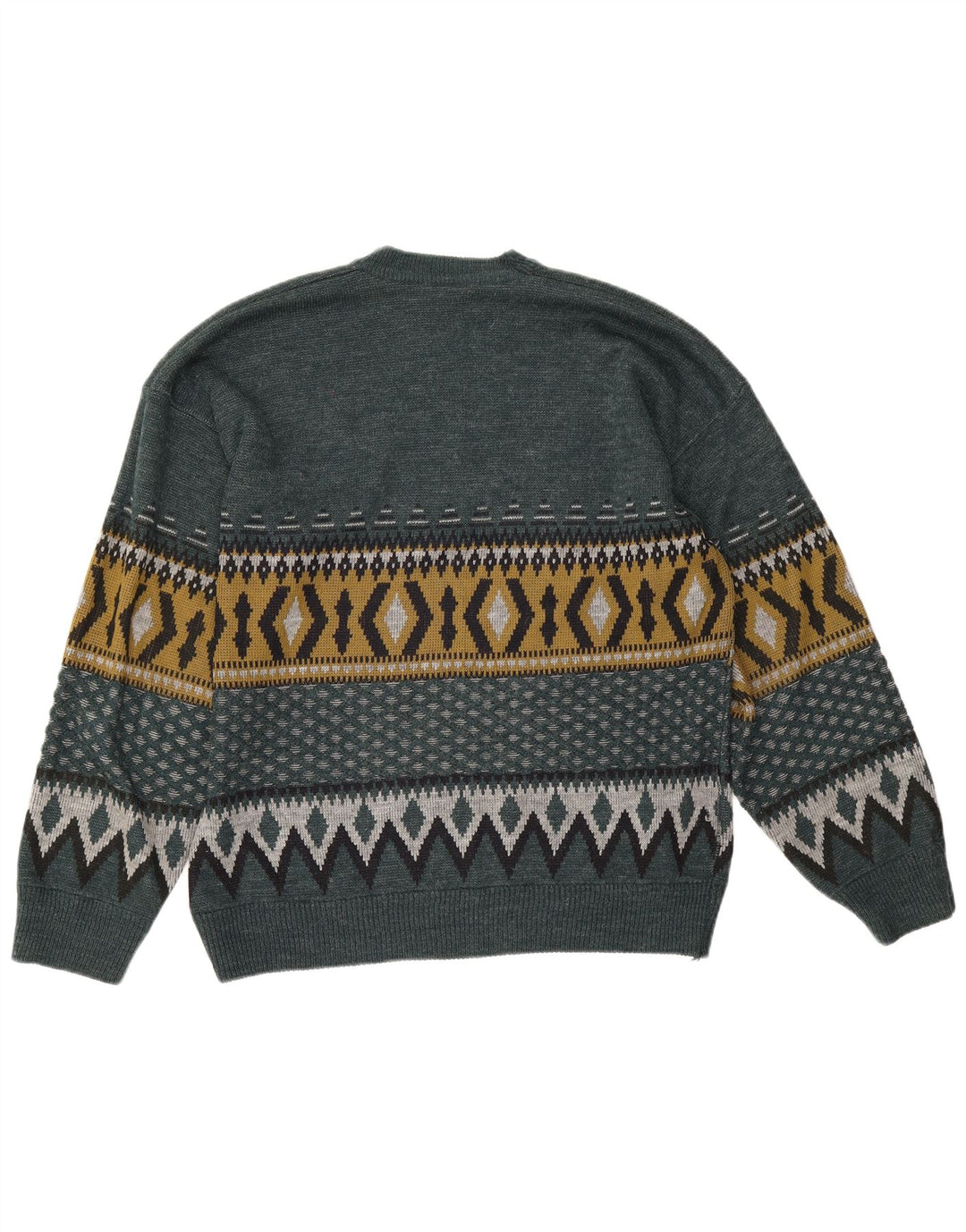 Pulover vintage pentru bărbați cu decolteu triplu, mare, verde, geometric