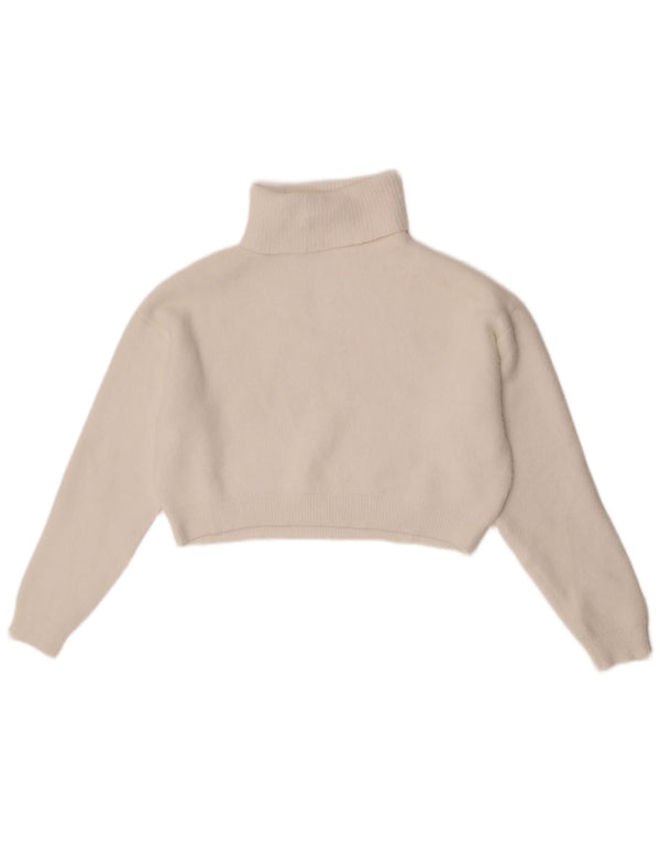 Zara Womens Crop Roll Neck Jumper Sweater UK 10 Small White Nylon