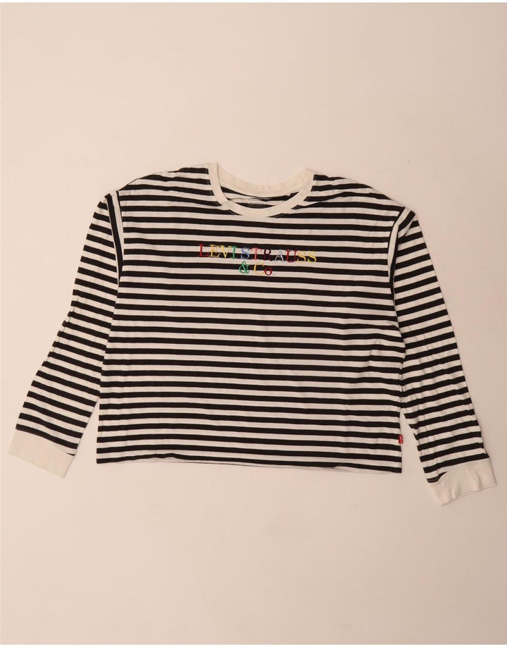 Levi's Crop Graphic Top pentru femei cu mânecă lungă UK 10 Small White Striped