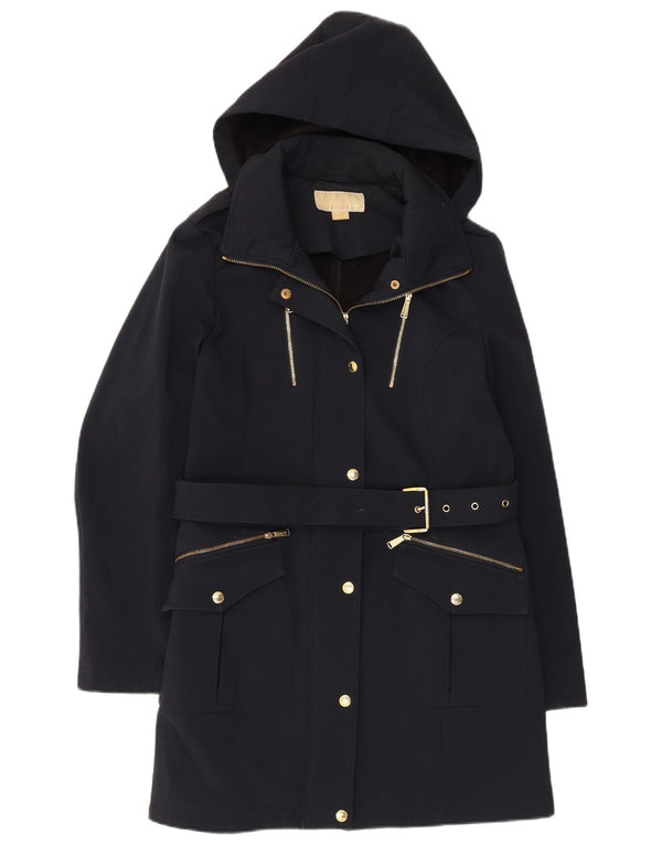 Trench pentru femei Michael Kors cu glugă UK 14 Poliester mediu albastru bleumarin
