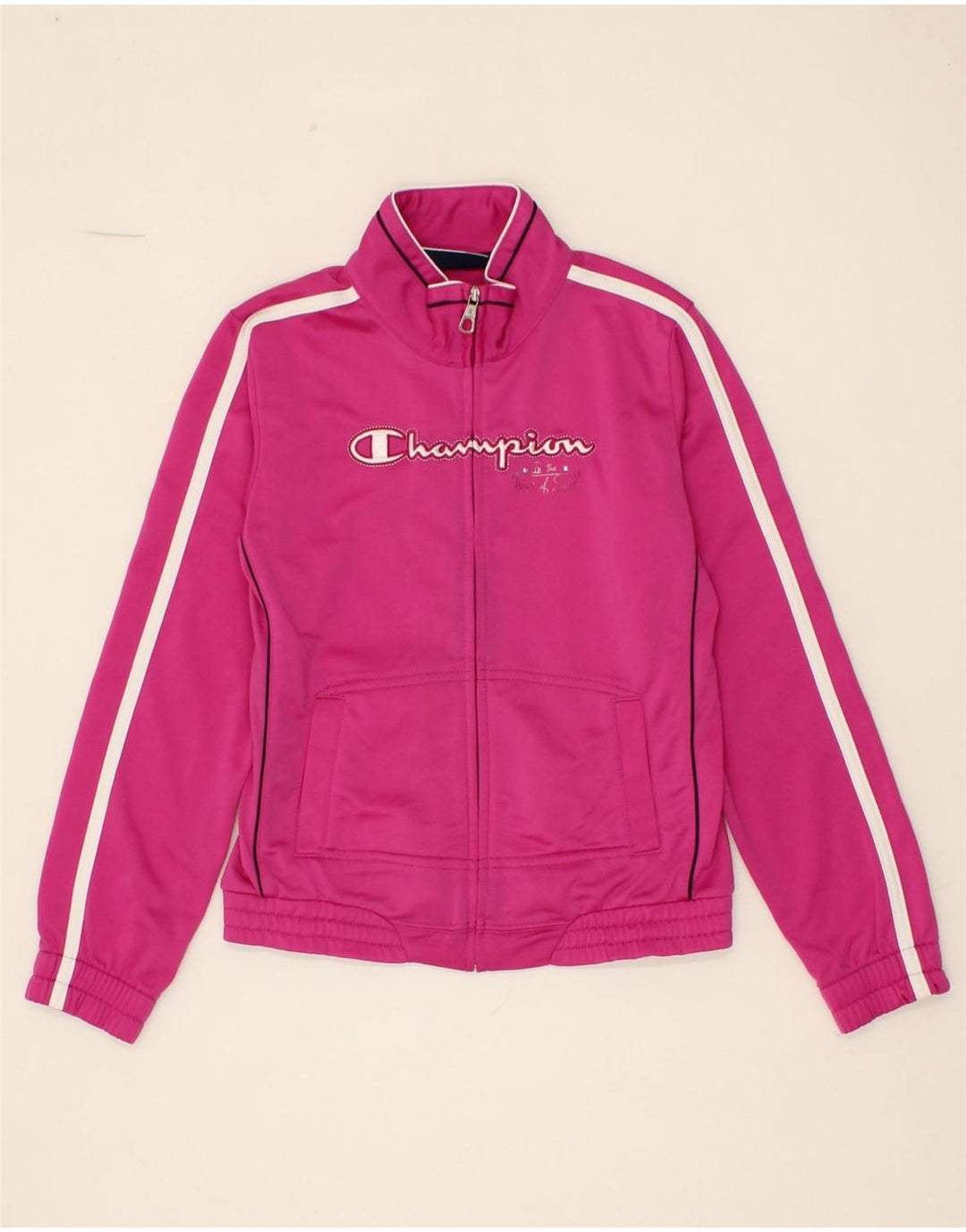 CHAMPION Girls Graphic Tracksuit Top Jacket 9-10 Years Medium Pink Vintage Champion and Second-Hand Champion from Messina Hembry 