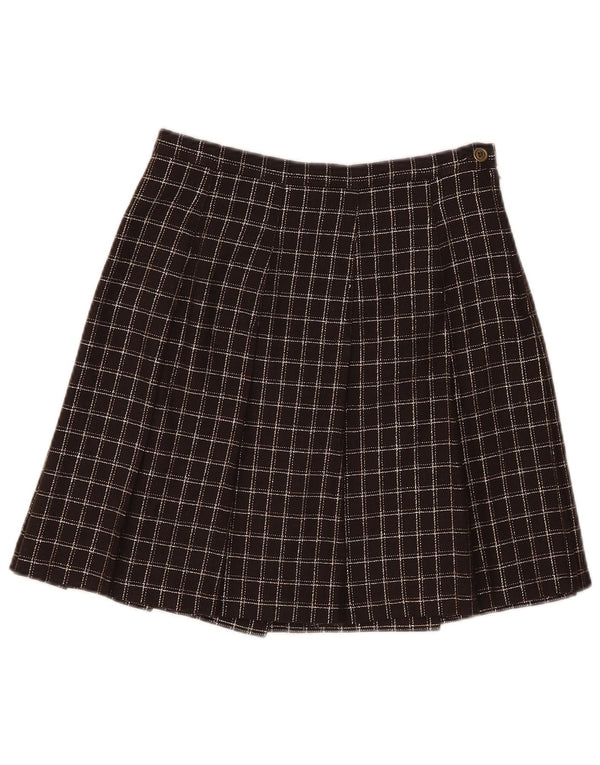 Fusta plisată Vintage pentru femei UK 10 Small W26 Brown Check Wool
