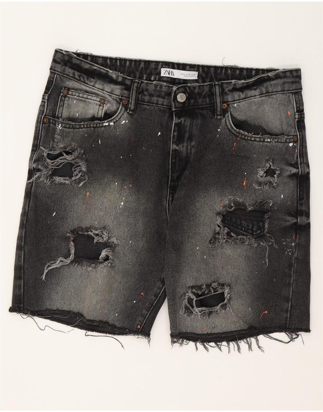 Pantaloni scurți din denim învechit pentru bărbați ZARA EU 42 Large W32 Bumbac gri