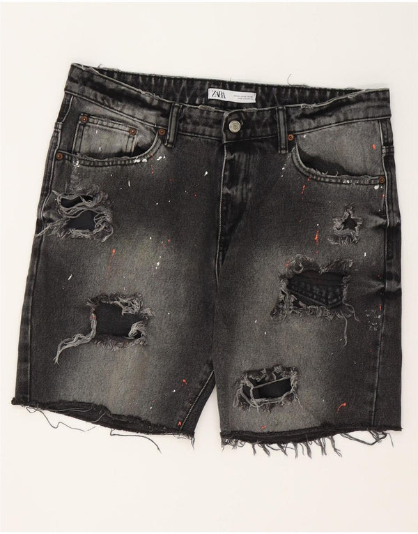 Pantaloni scurți din denim învechit pentru bărbați ZARA EU 42 Large W32 Bumbac gri