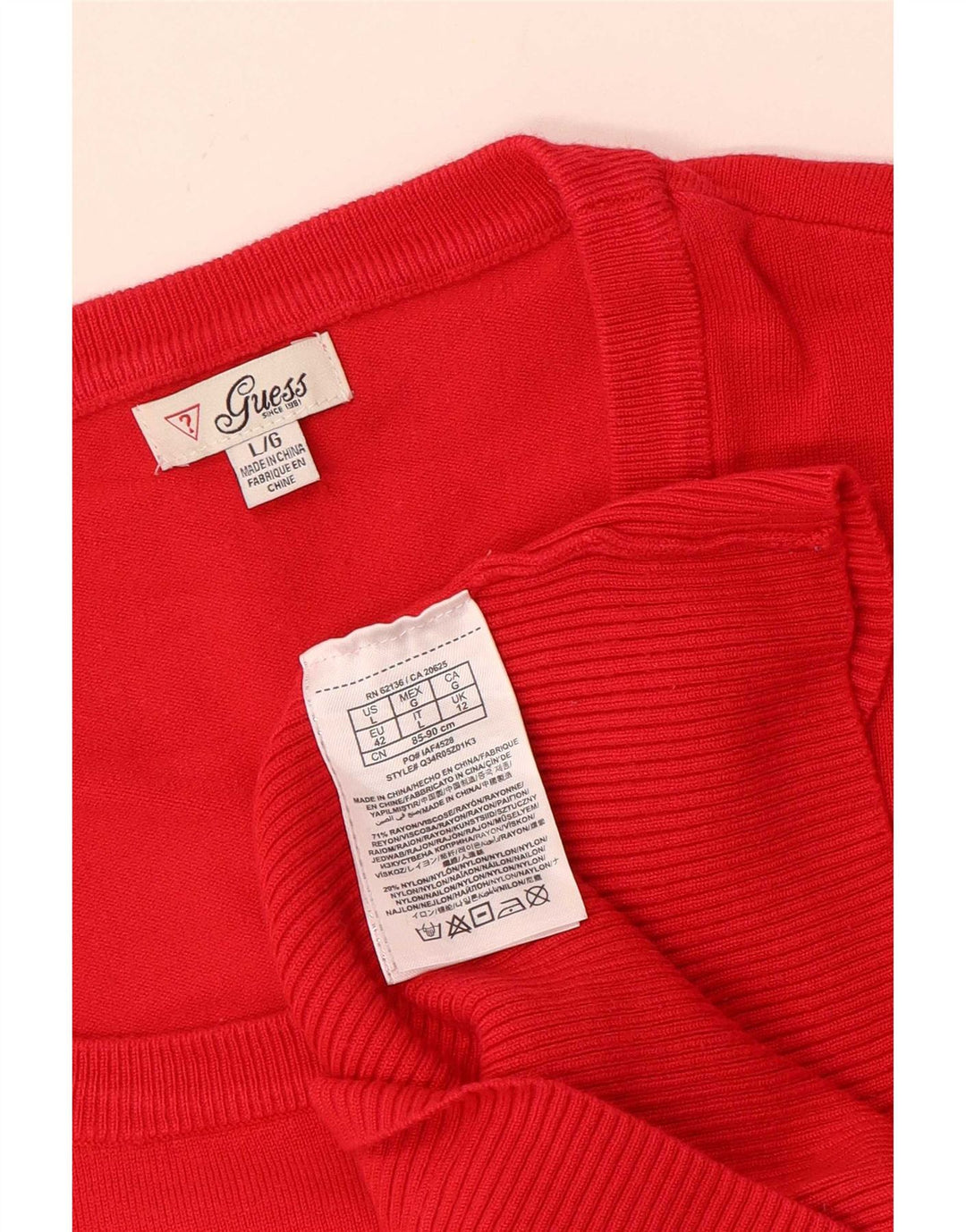 Pulover Guess pentru femei cu decolteu cu barcă cu grafică UK 12, raion roșu mediu