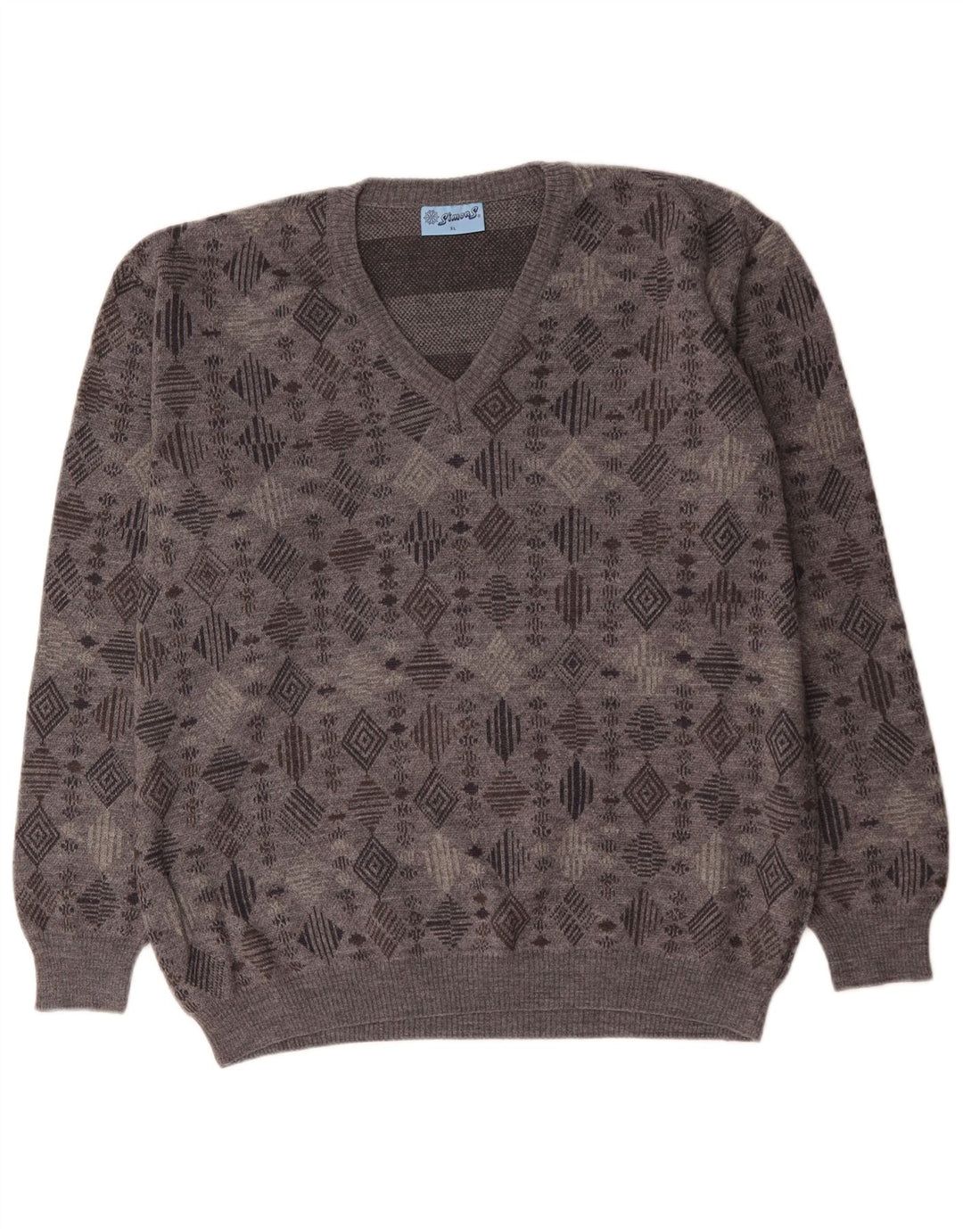 VINTAGE Pulover cu decolteu în V pentru bărbați, XL, gri geometric