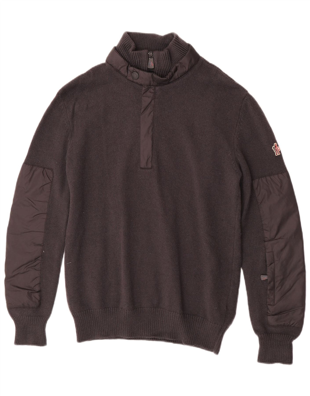 Pulover pentru bărbați Moncler cu fermoar și gât, lână mare, gri