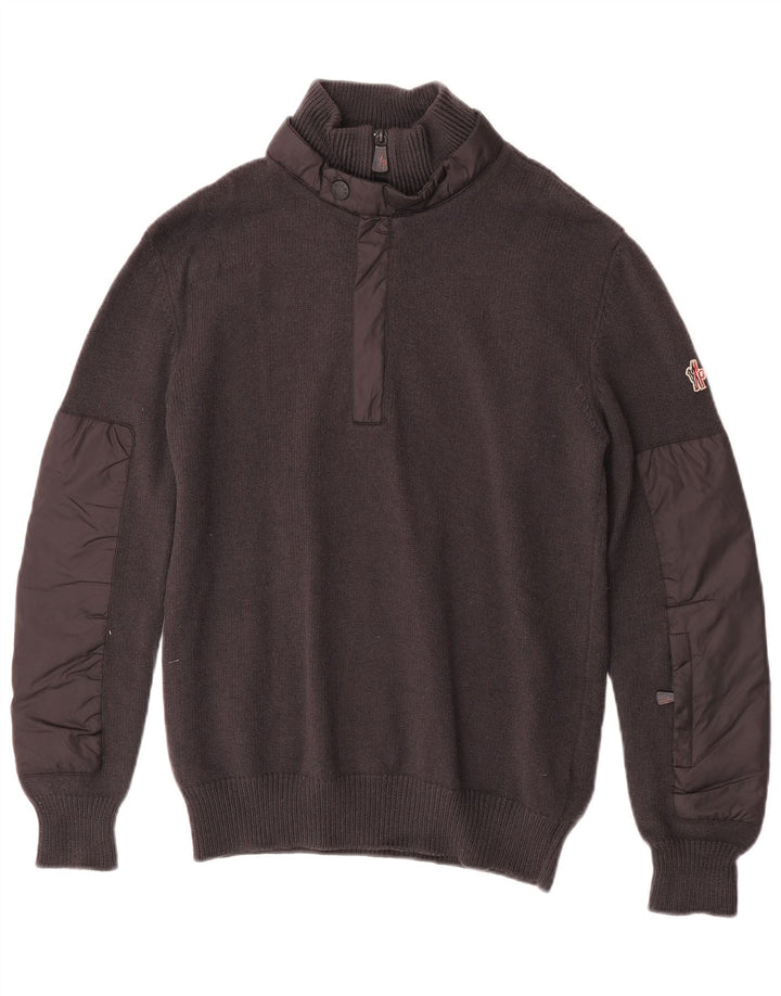 Pulover pentru bărbați Moncler cu fermoar și gât, lână mare, gri