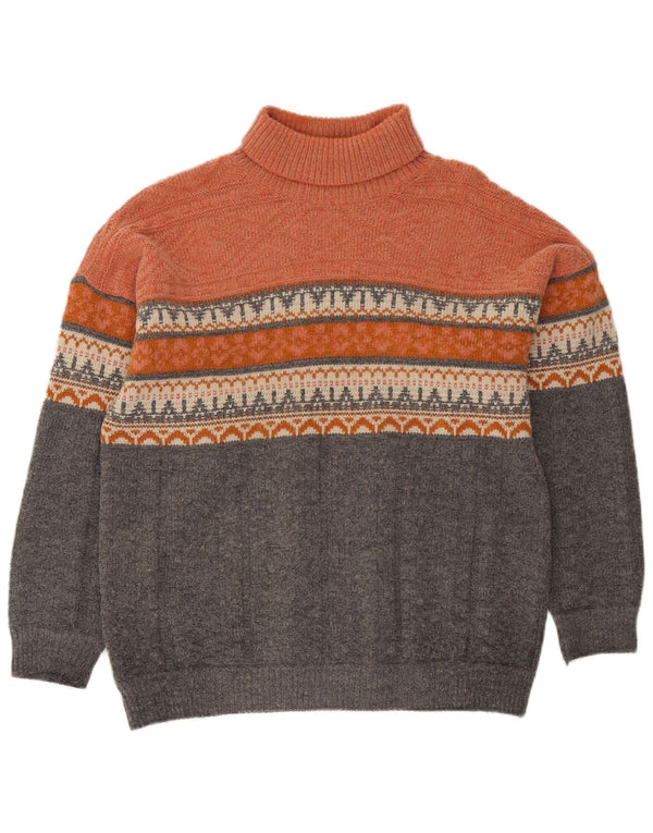 Pulover vintage pentru bărbați cu gât rulat, mare, portocaliu Fair Isle