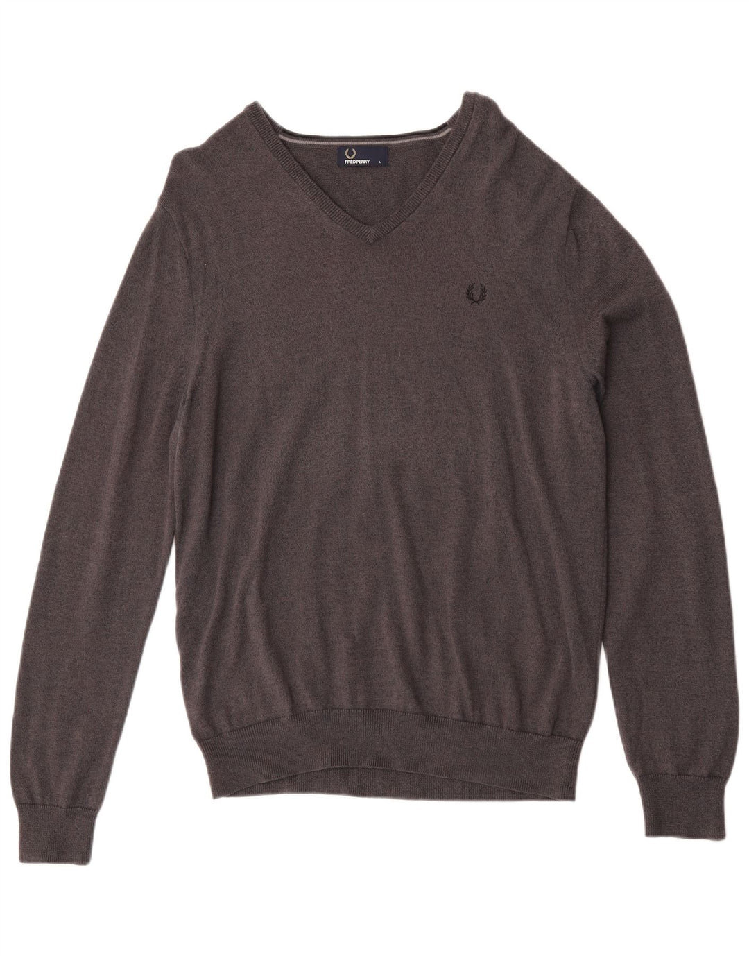 Fred Perry Pulover cu decolteu în V pentru bărbați, lână merinos, gri mare