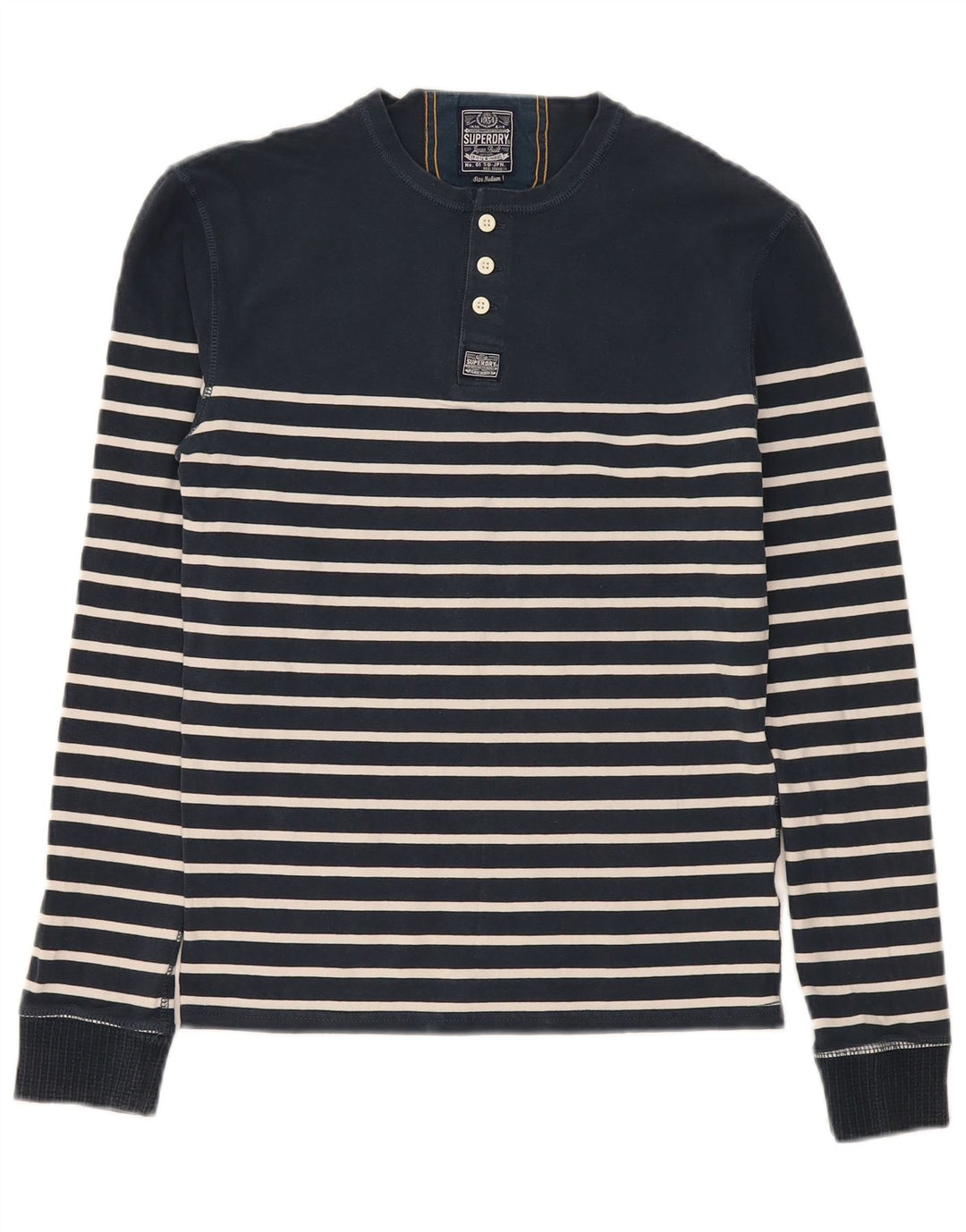 Top obișnuit pentru bărbați Superdry cu mânecă lungă, mediu bleumarin, bumbac cu dungi