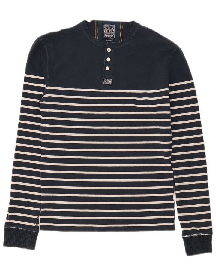 Top obișnuit pentru bărbați Superdry cu mânecă lungă, mediu bleumarin, bumbac cu dungi