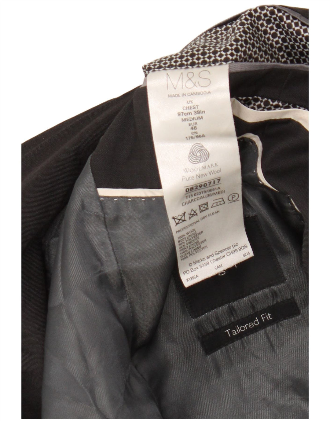 Sacou Marks & Spencer pentru bărbați cu 2 nasturi, UK 38, lână nouă, gri mediu