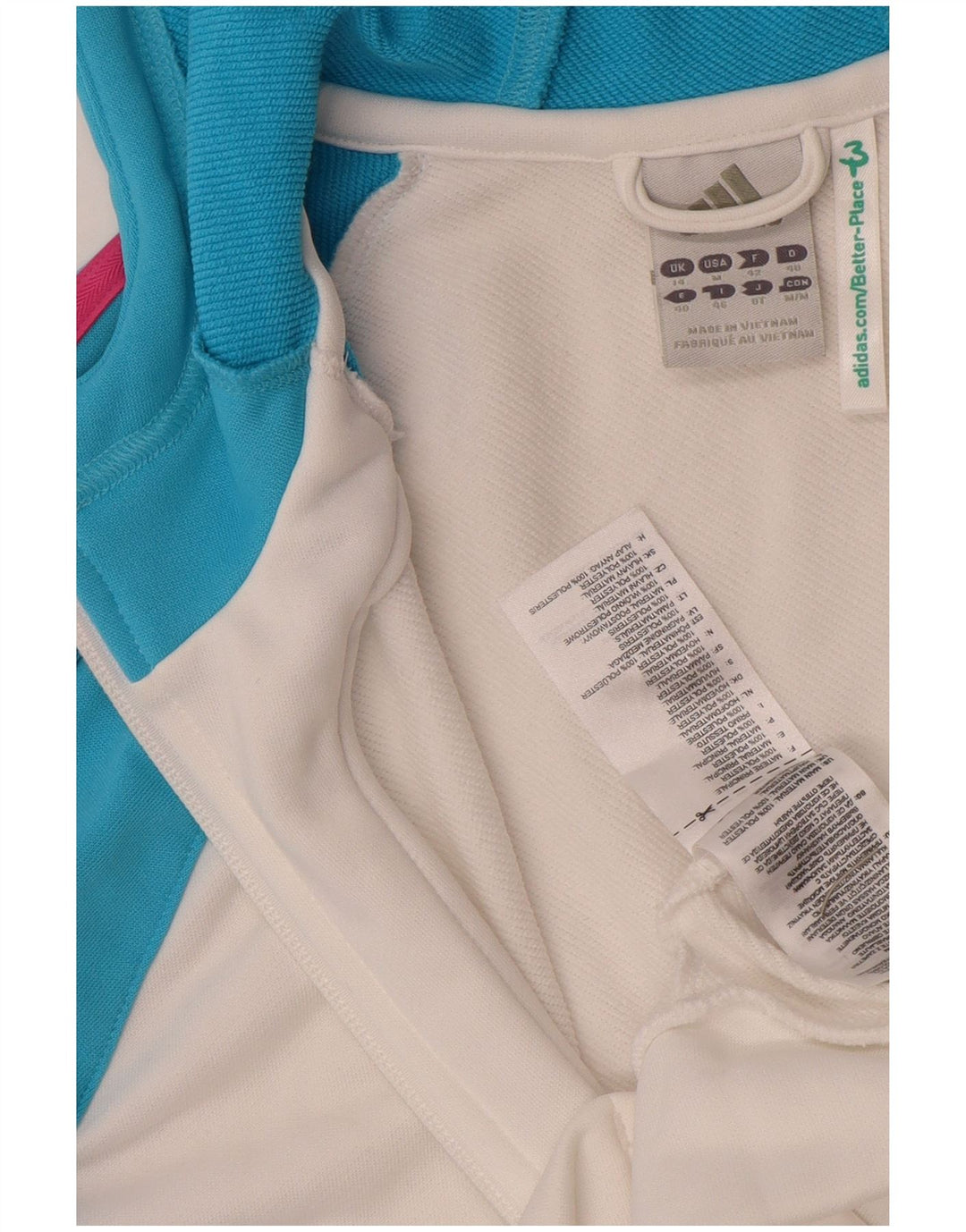 Pulover Adidas pentru femei, cu fermoar, cu glugă, UK 14 Medium, alb, poliester color bloc