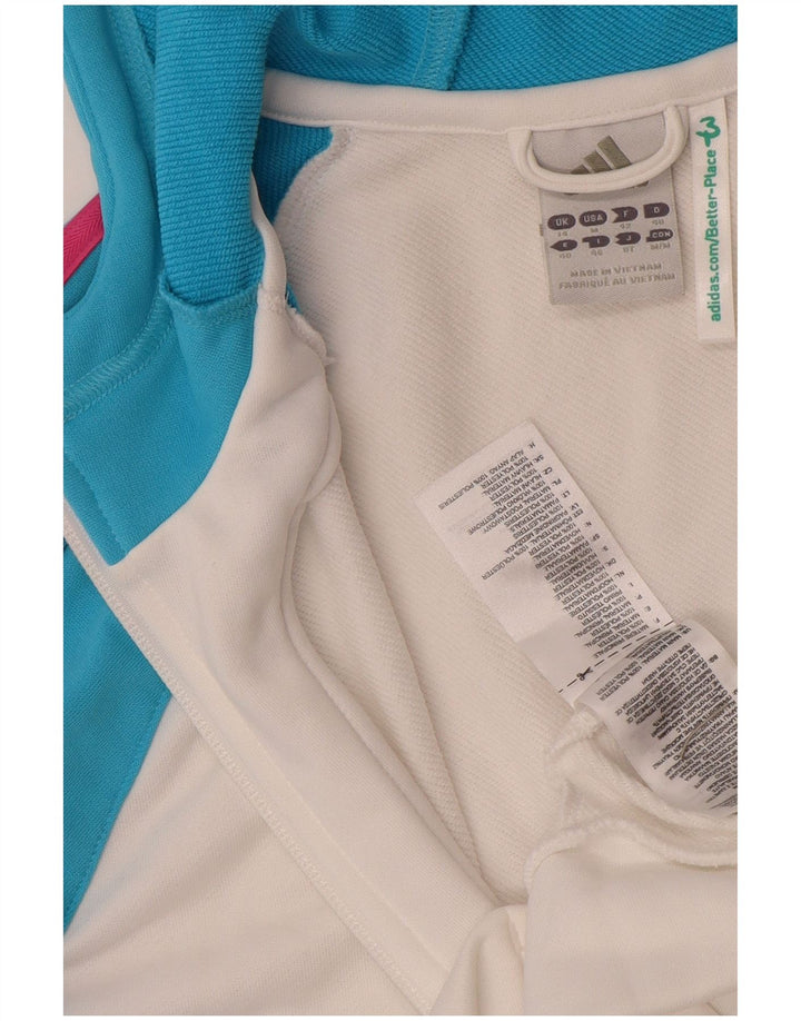 Pulover Adidas pentru femei, cu fermoar, cu glugă, UK 14 Medium, alb, poliester color bloc