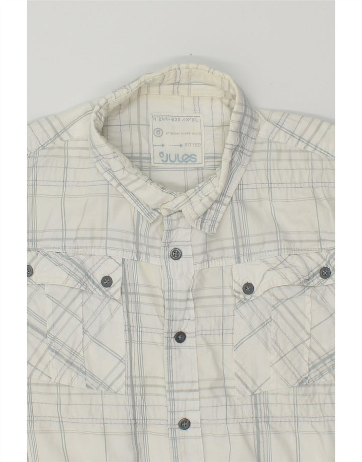 JULES Mens Fitted Short Sleeve Shirt XL White Check Cotton Vintage Jules and Second-Hand Jules from Messina Hembry 