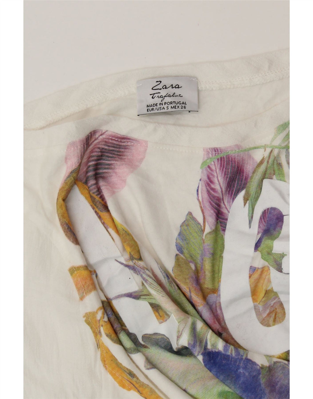 Tricou grafic ZARA pentru femei Top UK 10 Small White Floral