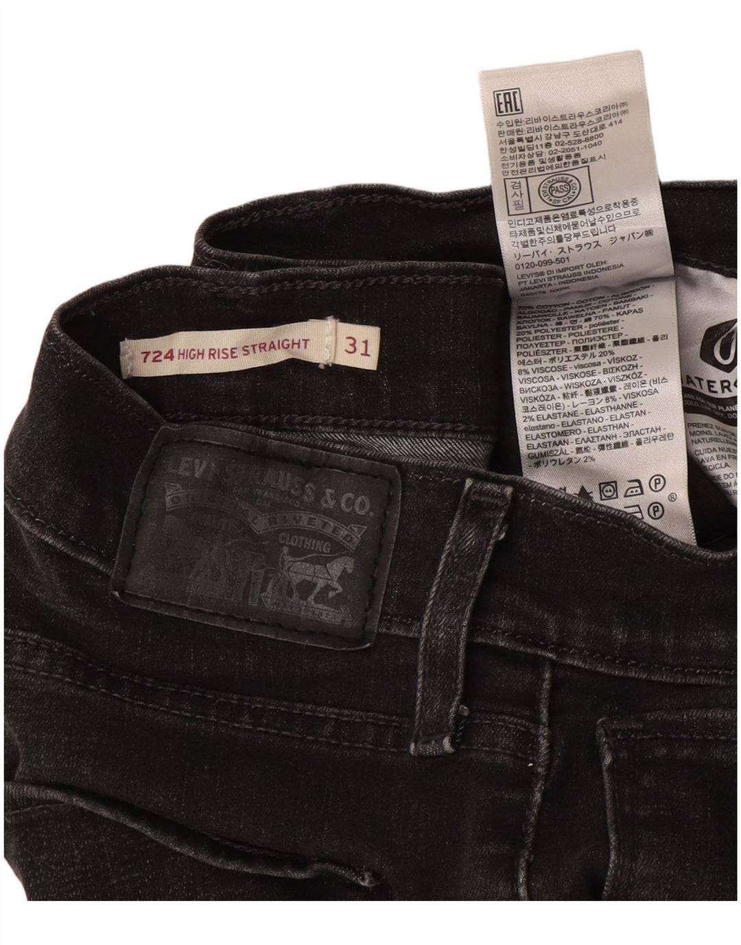 Blugi drepti cu talie înaltă pentru femei LEVI'S 724 W31 L26 bumbac gri
