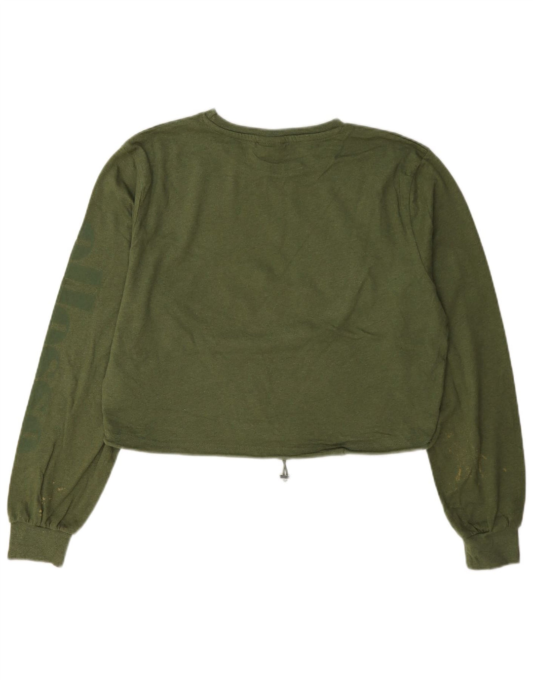Crop Top pentru femei Ellesse cu mânecă lungă UK 12, bumbac verde mediu