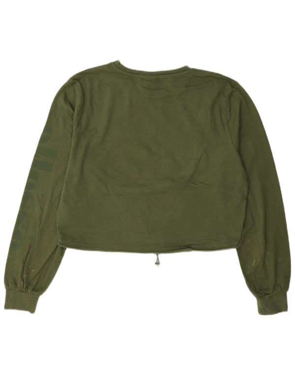 Crop Top pentru femei Ellesse cu mânecă lungă UK 12, bumbac verde mediu