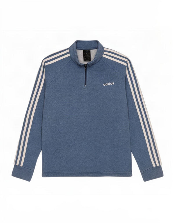 Pulover pentru femei Adidas, cu fermoar, cu gât, UK 12/14, bumbac albastru mediu