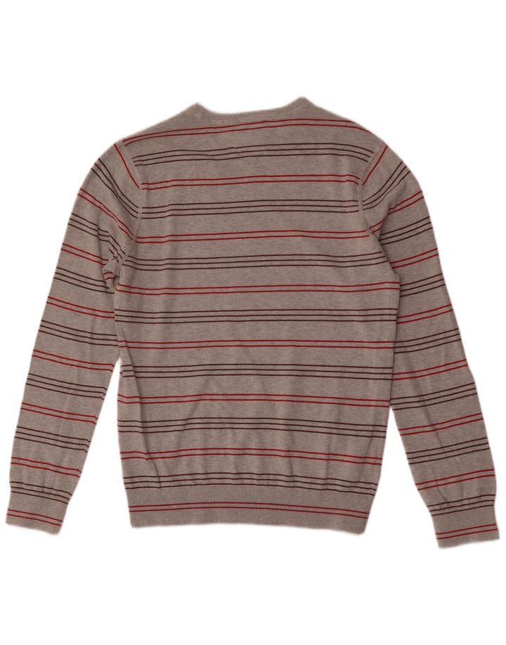 Pulover pentru bărbați TOMMY HILFIGER Pulover cu gât roșu din bumbac cu dungi gri mediu