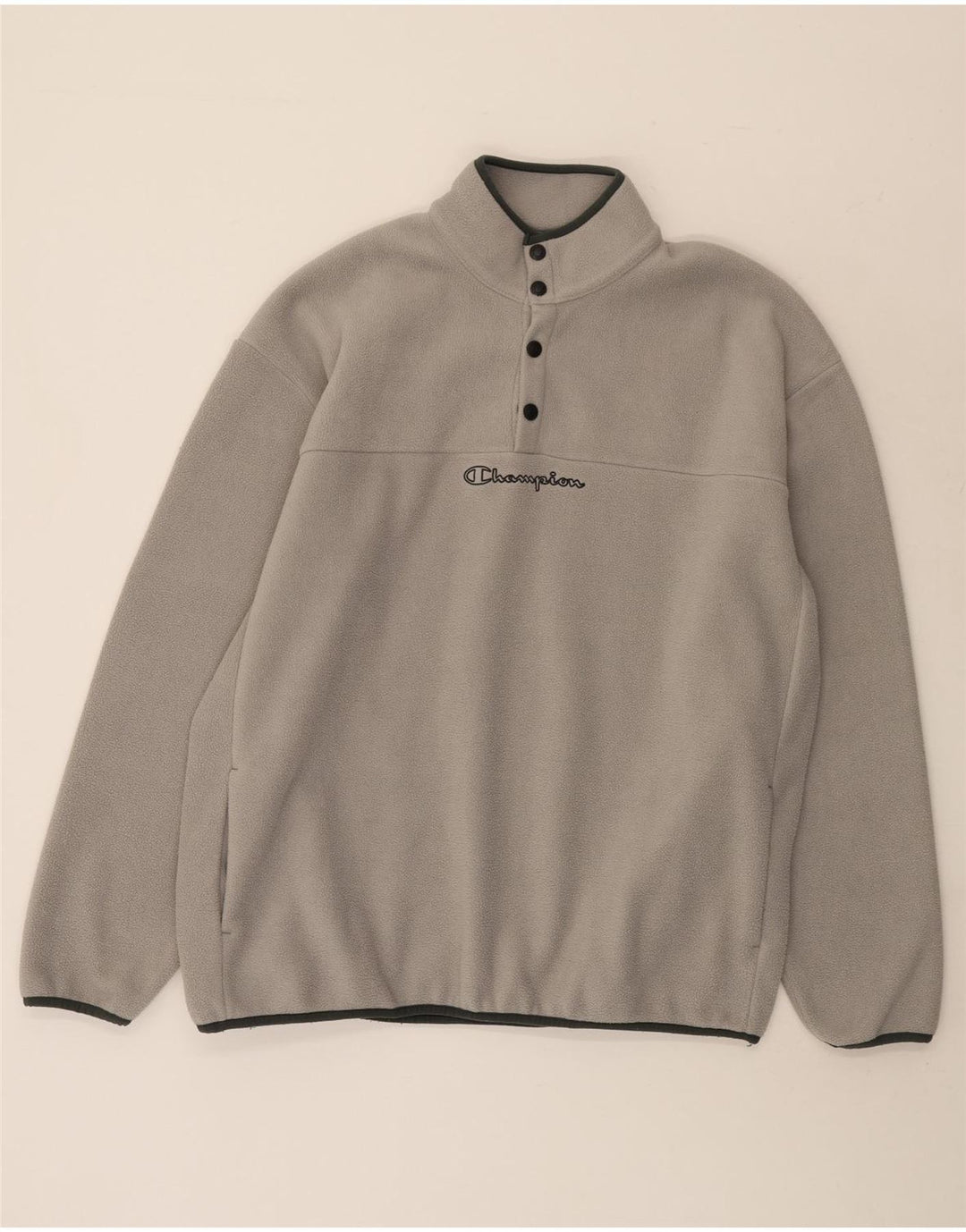 Pulover pentru bărbați Champion, cu gât cu nasturi, fleece, mare, gri, poliester