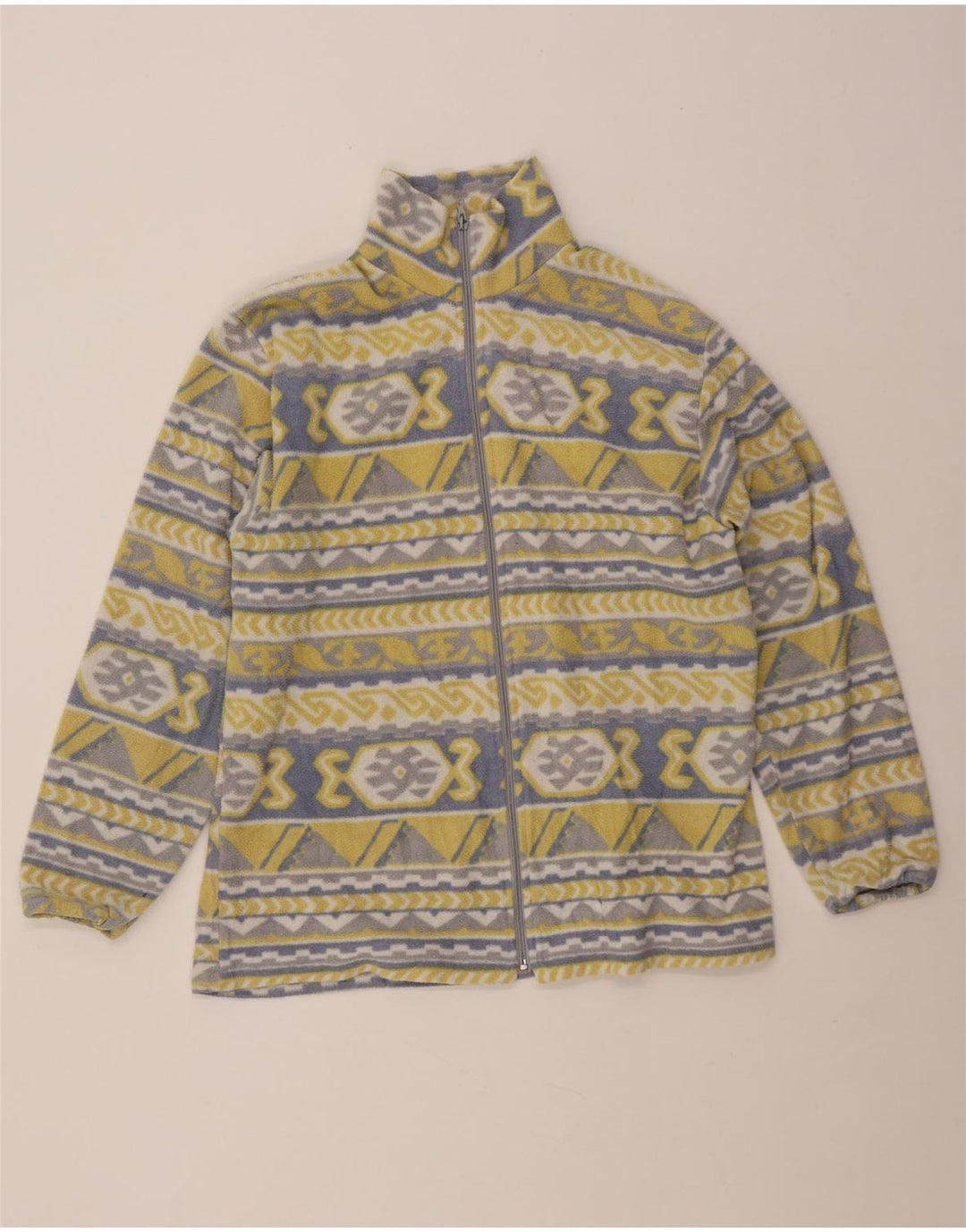 Jachetă din lână vintage pentru femei UK 20 2XL galben geometric