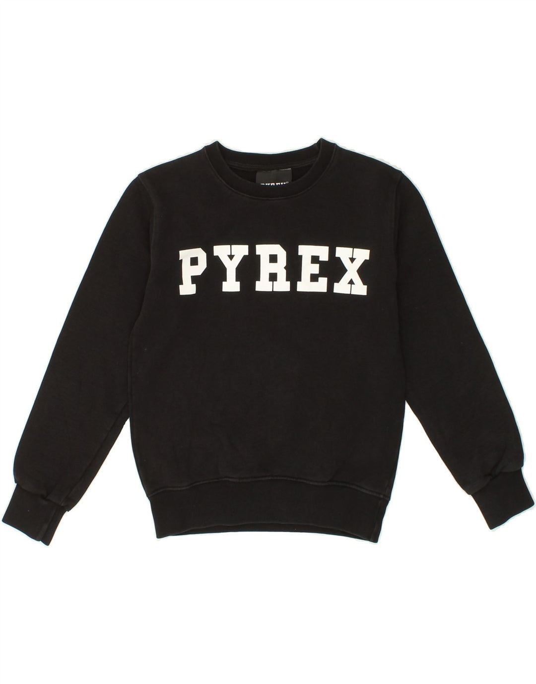 PYREX Boys Graphic Sweatshirt Jumper 8-9 Years Medium Black Cotton Vintage Pyrex and Second-Hand Pyrex from Messina Hembry 