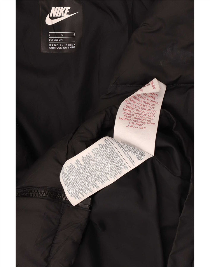 Jachetă căptușită cu glugă Nike pentru fete 12-13 ani, mare, negru, poliester
