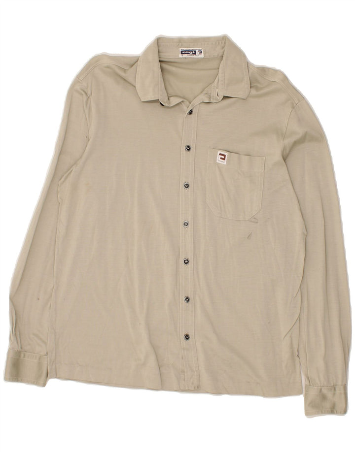 VINTAGE Mens Shirt Medium Beige Cotton Vintage Vintage and Second-Hand Vintage from Messina Hembry 
