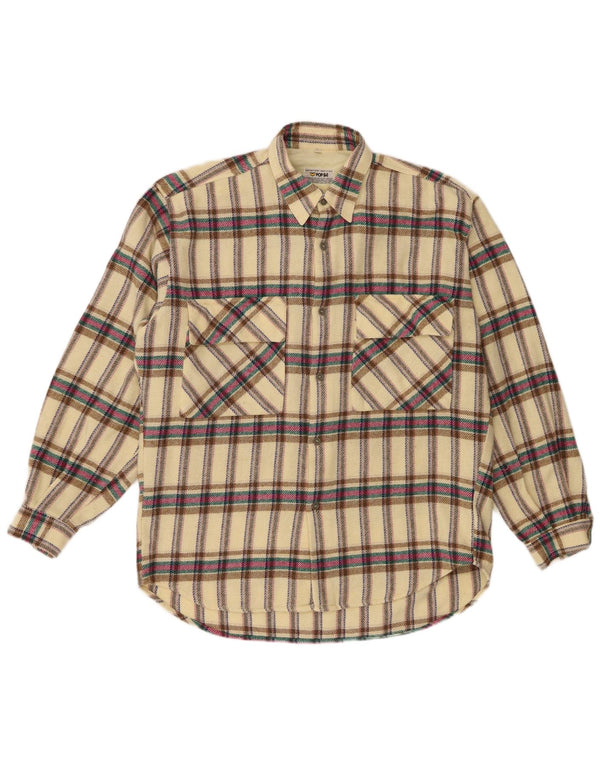 Cămașă de flanel pentru bărbați POP 84, lână carouri galbenă medie