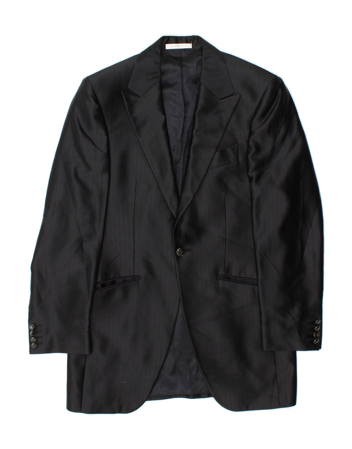 CARLO PIGNATELLI Mens 1 Button Blazer Jacket IT 48 Medium Black Striped Vintage Carlo Pignatelli and Second-Hand Carlo Pignatelli from Messina Hembry 