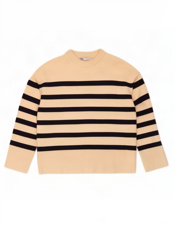 Pulover pentru damă Zara, cu gâtul turn, Vâscoză cu dungi alb mediu, UK 14