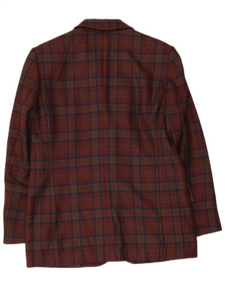 Jachetă pentru femei VINTAGE cu 2 nasturi IT 44 Lână virgină cu carouri maro mediu