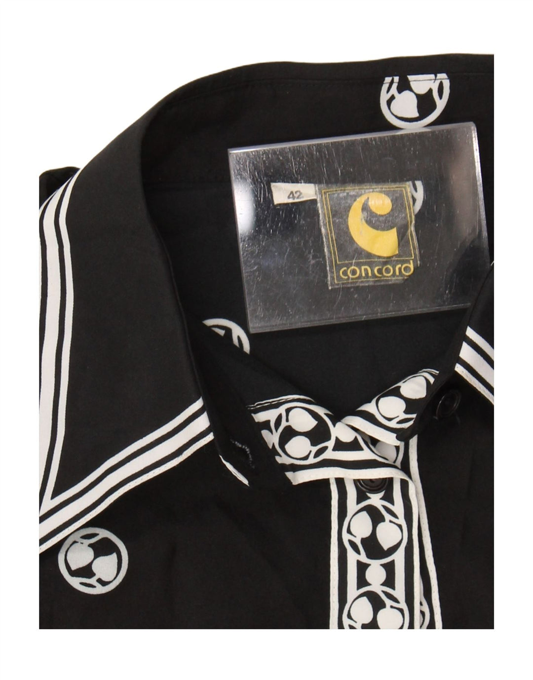 Bluză de damă vintage cămașă EU 42 Poliester geometric negru mare