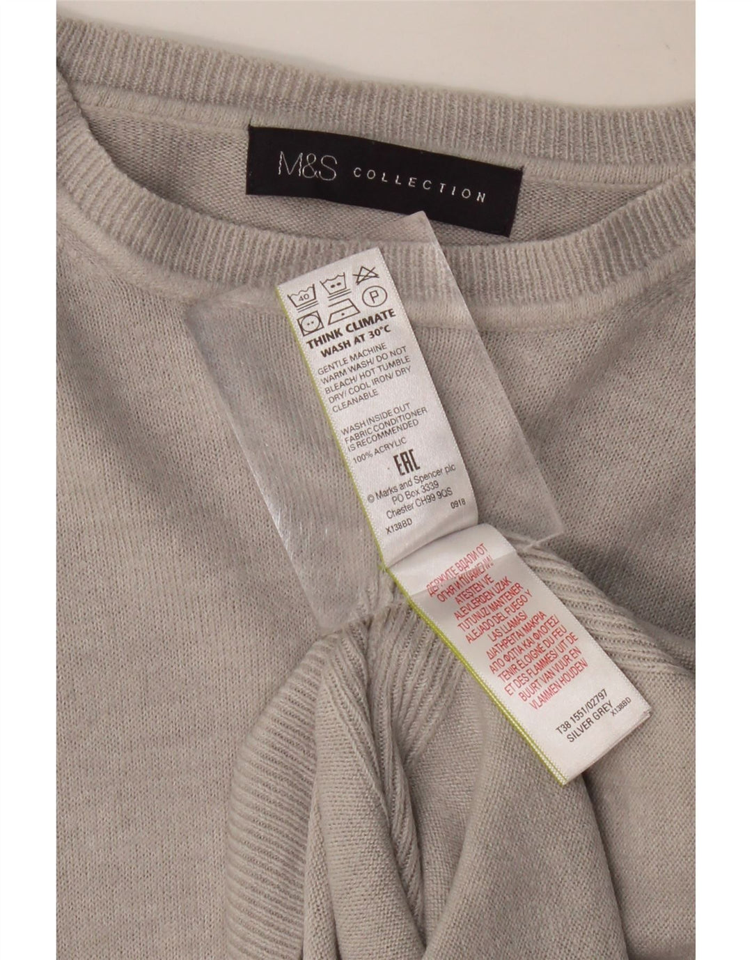 MARKS & SPENCER Pulover pentru femei cu gât de barcă UK 12 Medium Gri Acrilic