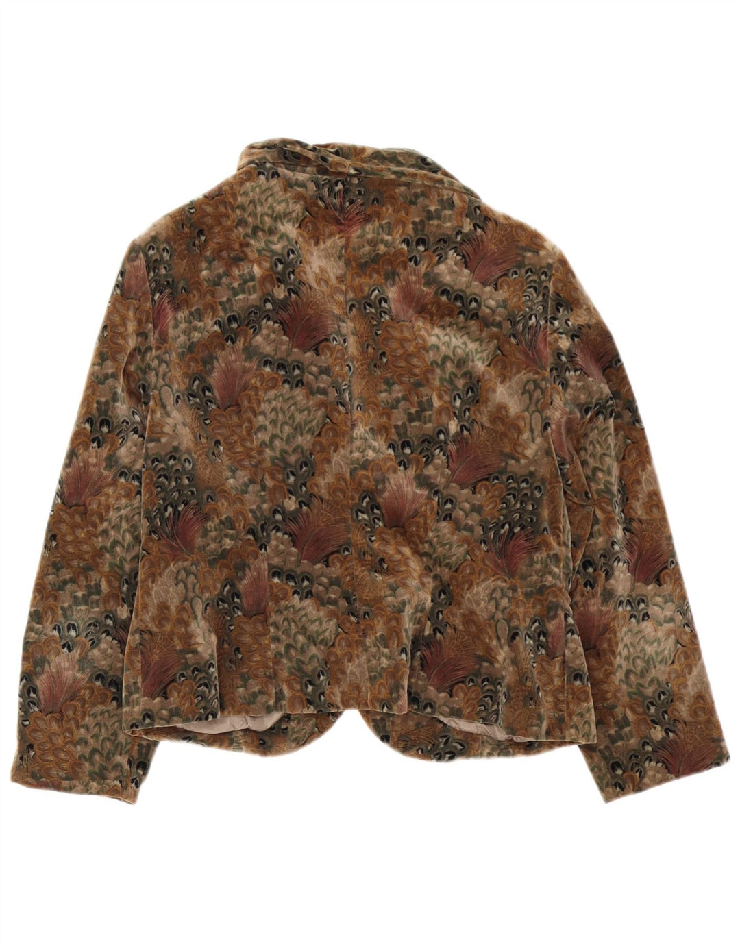 Jachetă vintage pentru femei din catifea cu 4 nasturi, UK 14, maro mediu, floral