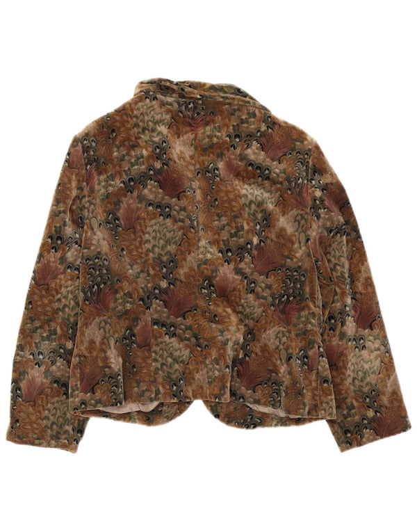 Jachetă vintage pentru femei din catifea cu 4 nasturi, UK 14, maro mediu, floral
