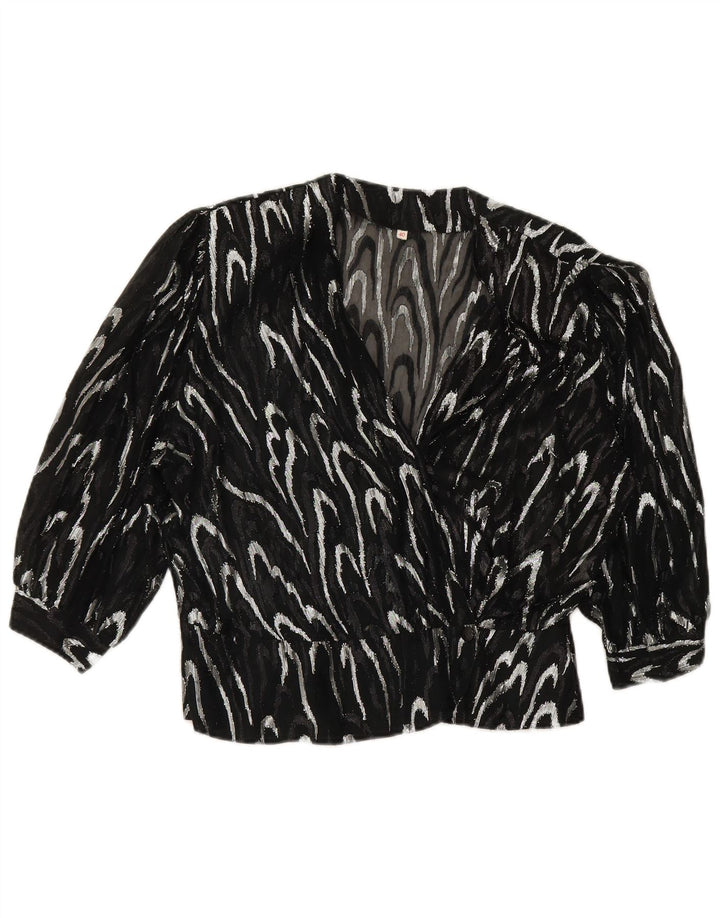 VINTAGE Womens Abstract Pattern 3/4 Sleeve Shirt Blouse EU 40 Medium Black