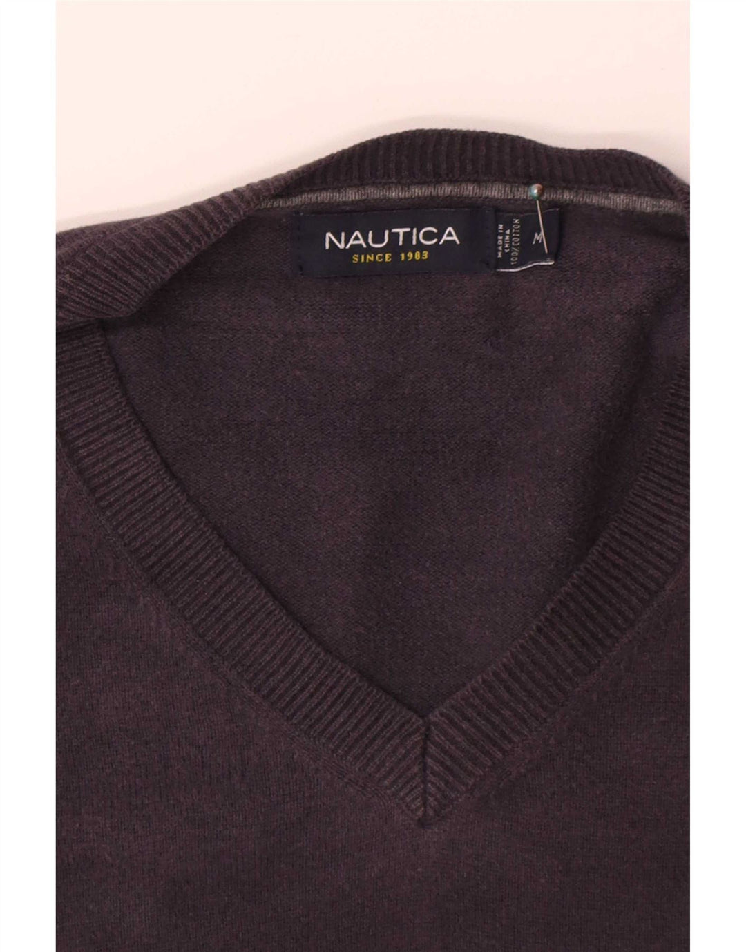 Pulover Nautica pentru bărbați, cu decolteu în V, bumbac mediu albastru bleumarin