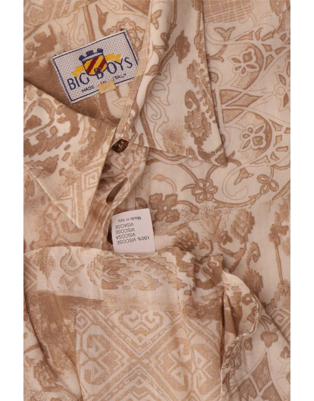 Cămașă vintage pentru bărbați cu mânecă scurtă, maro mediu, viscoză florală