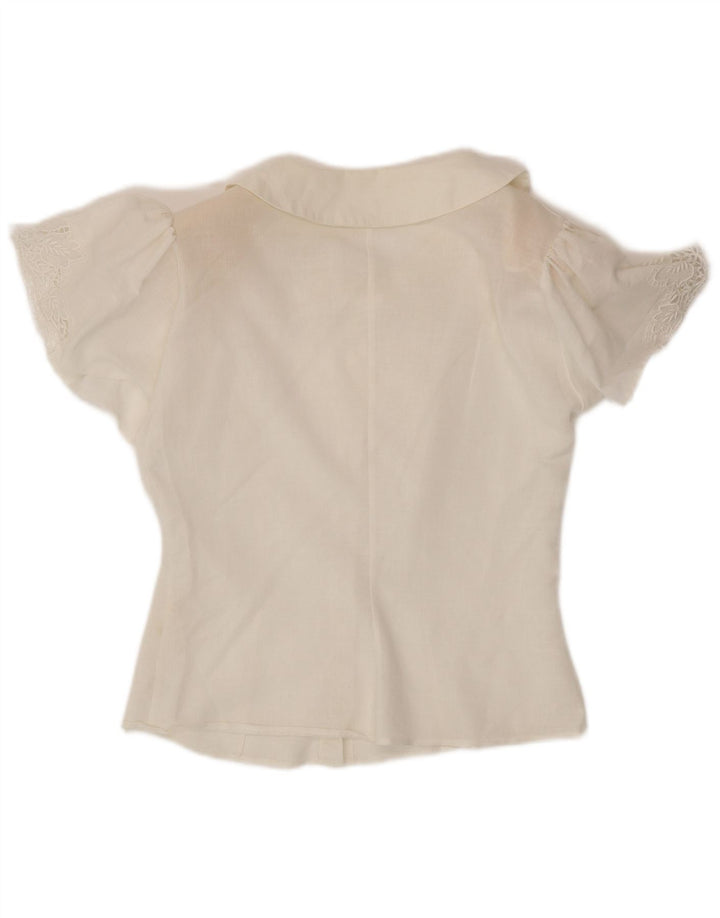 Bluză cămașă cu mânecă scurtă pentru femei VINTAGE UK 12 Bumbac alb mediu