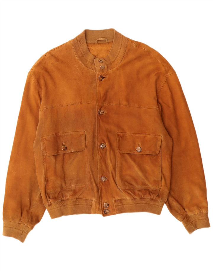 VINTAGE Bomber de piele intoarsa pentru barbati UK 42 XL din piele maro