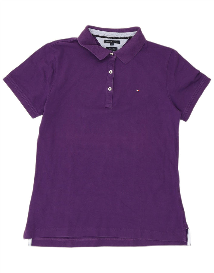 Tricou polo TOMMY HILFIGER pentru femei, cu ajustare clasică, UK 14, bumbac violet mare